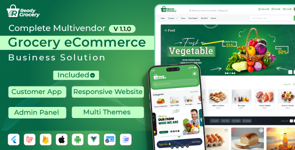 ReadyGrocery– Multivendor Grocery & eCommerce Mobile App with Website & Laravel Admin Panel