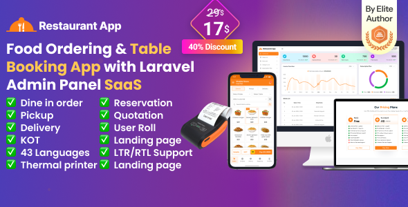 Restaurant App SaaS - Food Ordering I Table Booking I Restaurant App with Laravel Admin Panel